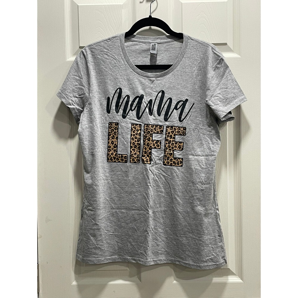 NWOT Instant Message T-Shirt Women Large Mama Life Leopard Graphic